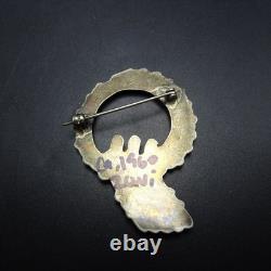 UNIQUE Vintage ZUNI Sterling Silver TURQUOISE Petit Point PIN/BROOCH circa 1960s