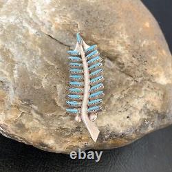 US Native Blue Turquoise Needle Point Zuni Sterling Silver Pin Pendant 12803