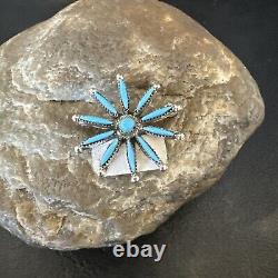 US Native Blue Turquoise Needle Point Zuni Sterling Silver Pin Pendant 17846