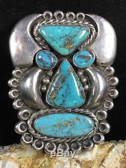 Unique Frank Patania 1930's Sterling Silver & Turquoise Tribal Face Pin, 43.2g