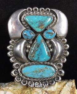 Unique Frank Patania 1930's Sterling Silver & Turquoise Tribal Face Pin, 43.2g