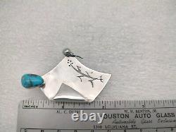 Unique Native American Sterl Silver Morenci Turquoise Blanket Shaman Pin Pendant