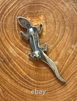 Unique Vintage Native American CB Lizard Inlay Lizard Pin Red Coral & Fire Opal