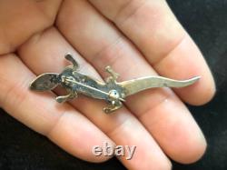 Unique Vintage Native American CB Lizard Inlay Lizard Pin Red Coral & Fire Opal