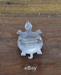 Unique Vintage Navajo Sterling Silver Multi-Stone Inlay Turtle Pin/Pendant