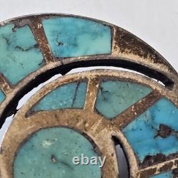 Unsigned Ellen Quandelacy Hummingbird Brooch Zuni Turquoise Sterling Silver Vtg