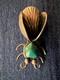 Unusual Native American Silver Bug Brooch Pin Turquois Hexagon Stamp Work Insect