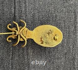Unusual Native American Silver Bug Brooch Pin Turquois Hexagon Stamp Work Insect