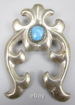 Unusual Navajo Sandcast Sterling Turquoise Naja Brooch Pin Pendant 23g