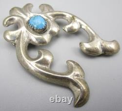 Unusual Navajo Sandcast Sterling Turquoise Naja Brooch Pin Pendant 23g