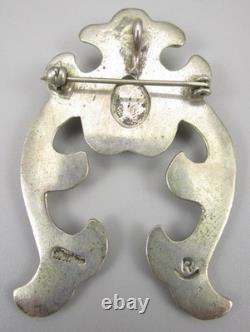 Unusual Navajo Sandcast Sterling Turquoise Naja Brooch Pin Pendant 23g