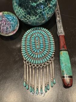V Nice Vintage Turquoise Petit Point Cluster Pin/pendant By Zuni Reynold Lonasee