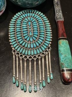 V Nice Vintage Turquoise Petit Point Cluster Pin/pendant By Zuni Reynold Lonasee
