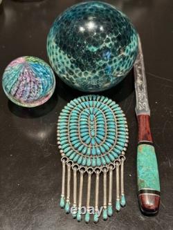 V Nice Vintage Turquoise Petit Point Cluster Pin/pendant By Zuni Reynold Lonasee