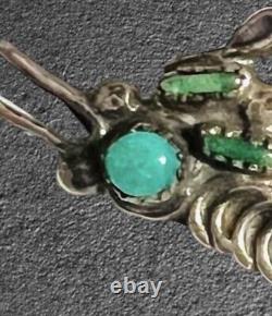 VERY RARE ZUNI Roadrunner Sterling Silver Needlepoint Turquoise 2 Brooch LOOK