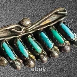 VERY RARE ZUNI Roadrunner Sterling Silver Needlepoint Turquoise 2 Brooch LOOK