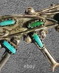 VERY RARE ZUNI Roadrunner Sterling Silver Needlepoint Turquoise 2 Brooch LOOK