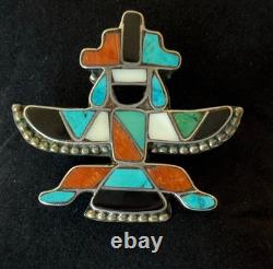 VINTAGE 1930s ZUNI INLAY KNIFEWING PIN STERLING SILVER NATIVE AMERICAN TURQUOISE