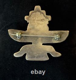 VINTAGE 1930s ZUNI INLAY KNIFEWING PIN STERLING SILVER NATIVE AMERICAN TURQUOISE