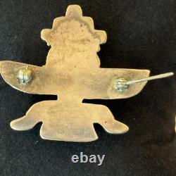 VINTAGE 1930s ZUNI INLAY KNIFEWING PIN STERLING SILVER NATIVE AMERICAN TURQUOISE