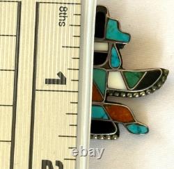 VINTAGE 1930s ZUNI INLAY KNIFEWING PIN STERLING SILVER NATIVE AMERICAN TURQUOISE