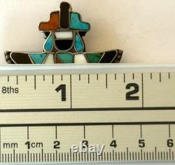 VINTAGE 1930s ZUNI INLAY KNIFEWING PIN STERLING SILVER NATIVE AMERICAN TURQUOISE