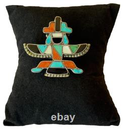 VINTAGE 1930s ZUNI INLAY KNIFEWING PIN STERLING SILVER NATIVE AMERICAN TURQUOISE