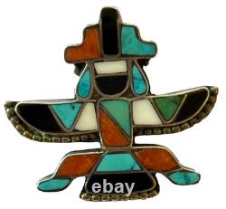 VINTAGE 1930s ZUNI INLAY KNIFEWING PIN STERLING SILVER NATIVE AMERICAN TURQUOISE