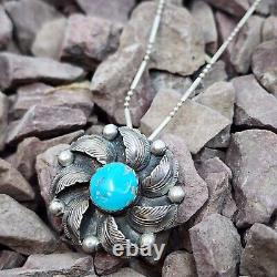 VINTAGE Carmelita Simplicio ZUNI STERLING SILVER TURQUOISE PIN NECKLACE PENDANT