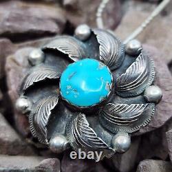 VINTAGE Carmelita Simplicio ZUNI STERLING SILVER TURQUOISE PIN NECKLACE PENDANT