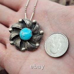 VINTAGE Carmelita Simplicio ZUNI STERLING SILVER TURQUOISE PIN NECKLACE PENDANT