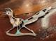 Vintage Native American Zuni Roadrunner Sterling Silver Bird Pin Brooch 3 Inlay