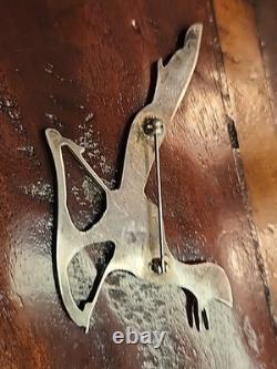 VINTAGE NATIVE AMERICAN ZUNI ROADRUNNER STERLING SILVER BIRD PIN BROOCH 3 Inlay