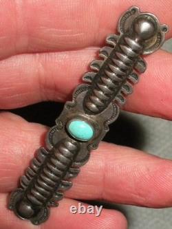 VINTAGE NAVAJO BUG CENTIPEDE STAMPED DESIGN TURQUOISE STERLING SILVER PIN vafo