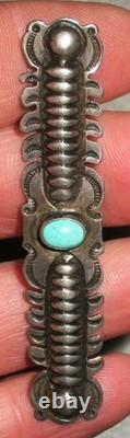 VINTAGE NAVAJO BUG CENTIPEDE STAMPED DESIGN TURQUOISE STERLING SILVER PIN vafo