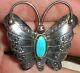 Vintage Navajo Butterfly Turquoise Sterling Silver Pin Great Stampwork Vafo