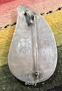VINTAGE NAVAJO INDIAN SILVER & CORAL PIN/PENDANT 2-1/2 LONG unsigned EXCELLENT