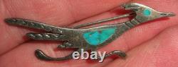 VINTAGE NAVAJO ROAD RUNNER TURQUOISE STERLING SILVER PIN BROOCH vafo