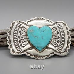 VINTAGE NAVAJO-STERLING & TURQUOISE HEART PIN/PENDANT by HERBERT CAYATINETO