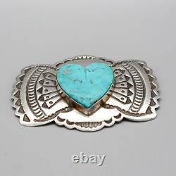 VINTAGE NAVAJO-STERLING & TURQUOISE HEART PIN/PENDANT by HERBERT CAYATINETO