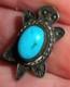 Vintage Navajo Unusual Turtle Turquoise Sterling Silver Pin Brooch Vafo