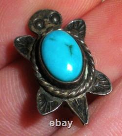 VINTAGE NAVAJO UNUSUAL TURTLE TURQUOISE STERLING SILVER PIN BROOCH vafo