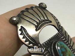 VINTAGE Old PAWN NAVAJO Sterling Silver LARGE TURQUOISE Pin Brooch