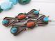 Vintage Pair Navajo Silver Hair Clip Barrette Red Coral Turquoise Lot