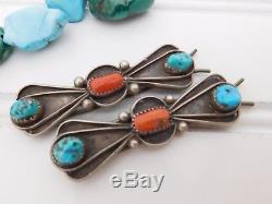 VINTAGE Pair NAVAJO Silver Hair Clip BARRETTE Red Coral TURQUOISE Lot
