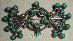 VINTAGE ZUNI CLUSTER STAR DESIGN TURQUOISE STERLING SILVER PIN BROOCH vafo