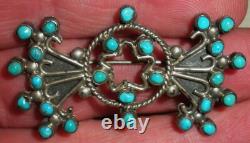 VINTAGE ZUNI CLUSTER STAR DESIGN TURQUOISE STERLING SILVER PIN BROOCH vafo