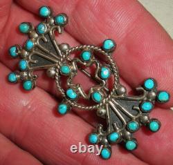 VINTAGE ZUNI CLUSTER STAR DESIGN TURQUOISE STERLING SILVER PIN BROOCH vafo