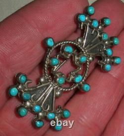 VINTAGE ZUNI CLUSTER STAR DESIGN TURQUOISE STERLING SILVER PIN BROOCH vafo