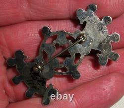 VINTAGE ZUNI CLUSTER STAR DESIGN TURQUOISE STERLING SILVER PIN BROOCH vafo